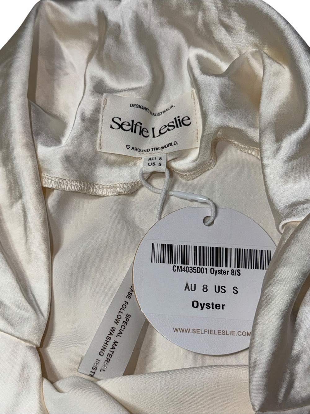 Selfie Leslie Oyster Ivory Loveland Cowl Back Midi Dress Womens S - Picture 5 of 10